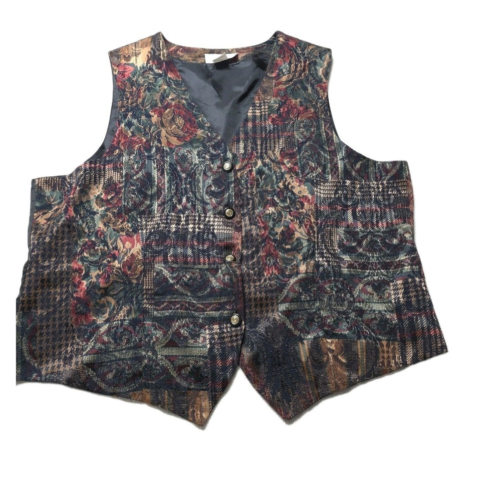 Lady Eva Laurel New York Vintage Tapestry Vest Womens 2X‎ Floral Patchwork USA